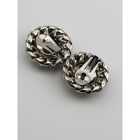 Vintage Bergere Silver Tone Clip On Earrings 1" Rope Wreath Design - Picture 3 of 5